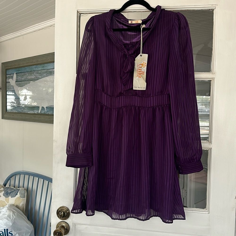 NWT Tulle / Anthropologie Purple Sheer Detailing Dress